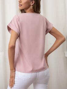 SHEIN LUNE 卷边蝙蝠袖衬衫 - 藕粉色 - 查看 2