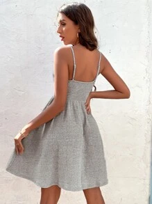 SHEIN Essnce Ribbed Knit Surplice Cami Dress - Grey - View 2