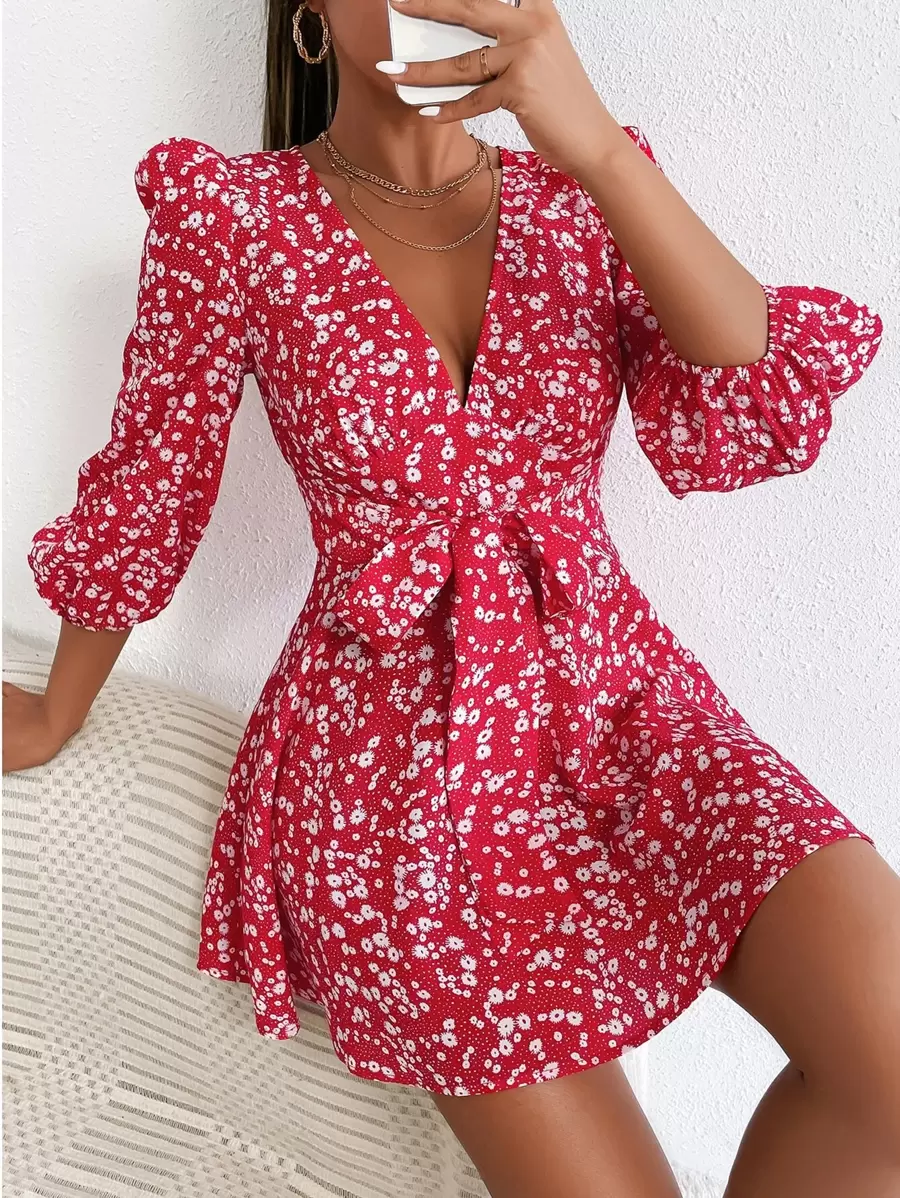 SHEIN PETITE 小碎花燈籠袖洋裝