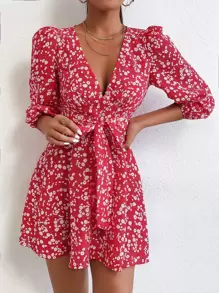 SHEIN PETITE 小碎花燈籠袖洋裝