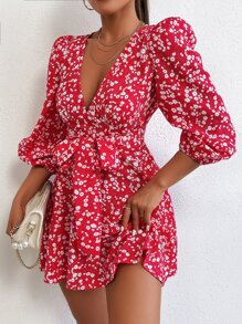 SHEIN PETITE 小碎花燈籠袖洋裝