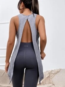 Yoga Trendy Cut Out Tie Back Sports Tank Top - Grey - View 5