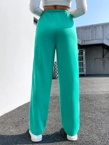 腰部抽繩織帶拼接衛褲 - 綠色 - 查看 6