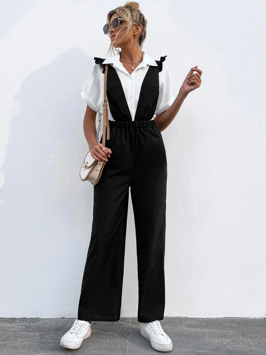 Áo liền quần nữ Xù màu trơn Giải trí - màu đen - Xem 1