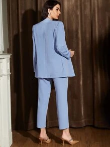 Modelyn con parte delantera abierta Blazer & con cinturón Pantalones - Celeste - Ver 2