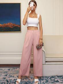 Pantalones de pierna ancha con fruncido - Rosa - Ver 1