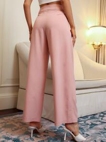 Pantalones de pierna ancha con fruncido - Rosa - Ver 2