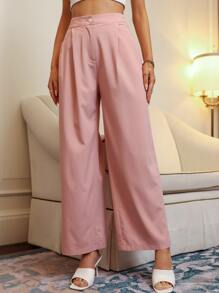 Pantalones de pierna ancha con fruncido - Rosa - Ver 4