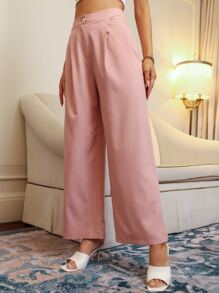 Pantalones de pierna ancha con fruncido - Rosa - Ver 5