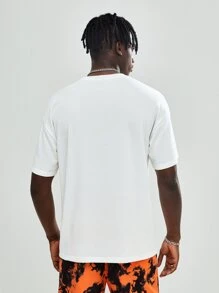 Manfinity 1pc Drop Shoulder Embroidery Detail Tee - White - View 2