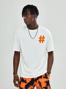 Manfinity 1pc Drop Shoulder Embroidery Detail Tee - White - View 5