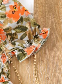 SHEIN Toddler Girls Allover Floral Print Frill Neck Shirred Puff Sleeve Ruffle Hem Dress - Multicolor - View 5