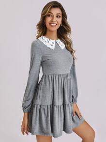 SHEIN Đầm Tương phản ren Khối Màu Thanh lịch - Màu Xám nhạt - Xem 1