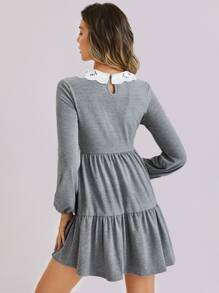 SHEIN Đầm Tương phản ren Khối Màu Thanh lịch - Màu Xám nhạt - Xem 2