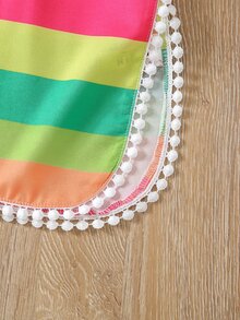 Toddler Girls Rainbow Striped Contrast Lace Trim Cover Up - Green - View 4