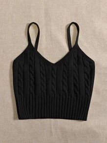 Franclia 麻花編織吊帶上衣 - 黑色 - 查看 5