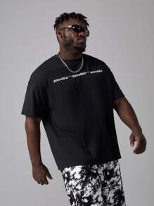 GENTILAND Men Plus Letter & Galaxy Print Tee - Black - View 3