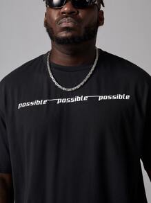 GENTILAND Men Plus Letter & Galaxy Print Tee - Black - View 4