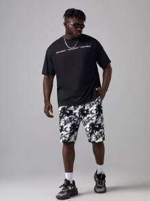 GENTILAND Men Plus Letter & Galaxy Print Tee - Black - View 5