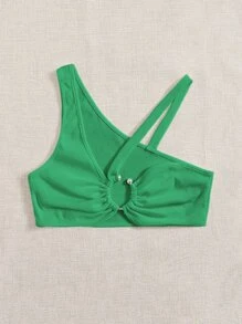 SHEIN ICON Áo nữ Nhẫn Gân đan màu trơn Gợi cảm - màu xanh lá - Xem 3