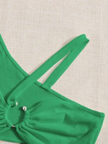 SHEIN ICON Áo nữ Nhẫn Gân đan màu trơn Gợi cảm - màu xanh lá - Xem 5