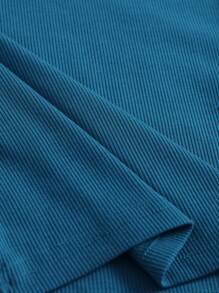 Muchica Solid Rib Knit Crop Tee - Blue - View 5