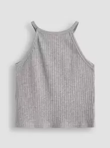 SHEIN Tween Girl 3pcs Cotton Ribbed Knit Solid Halter Top - Multicolor - View 4