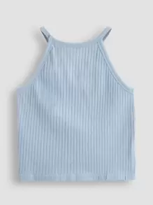 SHEIN Tween Girl 3pcs Cotton Ribbed Knit Solid Halter Top - Multicolor - View 6