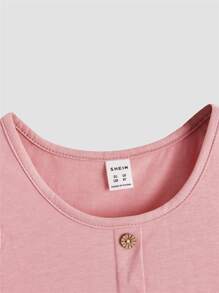 SHEIN Áo ba lỗ dệt kim cài nút phía trước màu trơn cho bé gái tuổi mới lớn 2 chiếc/bộ - Nhiều màu - Xem 3