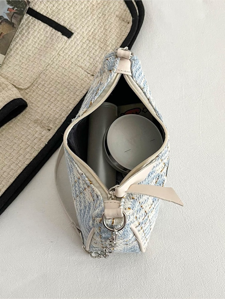 Plaid Pattern Knot Decor Bag - Blue - View 5