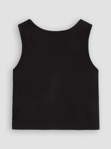 SHEIN Áo ba lỗ dệt kim cài nút phía trước màu trơn cho bé gái tuổi mới lớn 2 chiếc/bộ - Nhiều màu - Xem 6