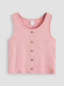 SHEIN Áo ba lỗ dệt kim cài nút phía trước màu trơn cho bé gái tuổi mới lớn 2 chiếc/bộ - Nhiều màu - Xem 7