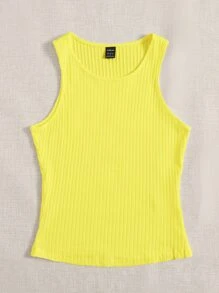 SHEIN EZwear Summer Outfits Solid Rib Knit YellowTank Top