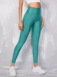 SHEIN EZwear Wide Waistband Leggings - Cadet Blue - View 3