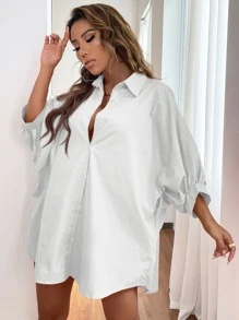 GENKIRA 蝙蝠袖前排扣襯衫 - 白色 - 查看 1