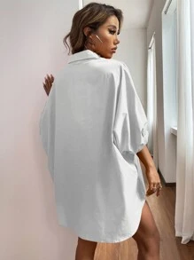 GENKIRA 蝙蝠袖前排扣襯衫 - 白色 - 查看 2