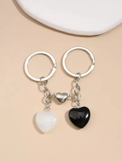 Street 2pcs Couple Heart Charm Keychain Valentine's Day Car Accessories Bag Charm School Cute Goth Y2k Christmas Gift Ideas Bag Accessories Lanyards With Id Holder Car Accessories Bag Charms