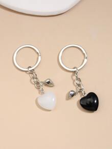 2 piezas Llavero con dije de corazón para pareja, accesorios de coche para el Día de San Valentín, accesorios para bolsos, ideas de regalo navideño, accesorios para bolsos, cordones con portaidentificaciones, accesorios de coche, dijes para bolsos - Blanco y Negro - Ver 2