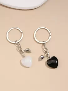 2 piezas Llavero con dije de corazón para pareja, accesorios de coche para el Día de San Valentín, accesorios para bolsos, ideas de regalo navideño, accesorios para bolsos, cordones con portaidentificaciones, accesorios de coche, dijes para bolsos - Blanco y Negro - Ver 3