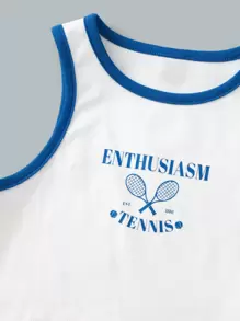 SHEIN Girls Letter Graphic Contrast Binding Tank & Track Shorts Set - Blue and White - View 4