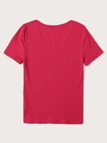 SHEIN Essnce Áo thun nữ Gân đan màu trơn Giải trí - Màu Hồng  Dưa hấu - Xem 2