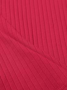 SHEIN Essnce Áo thun nữ Gân đan màu trơn Giải trí - Màu Hồng  Dưa hấu - Xem 4