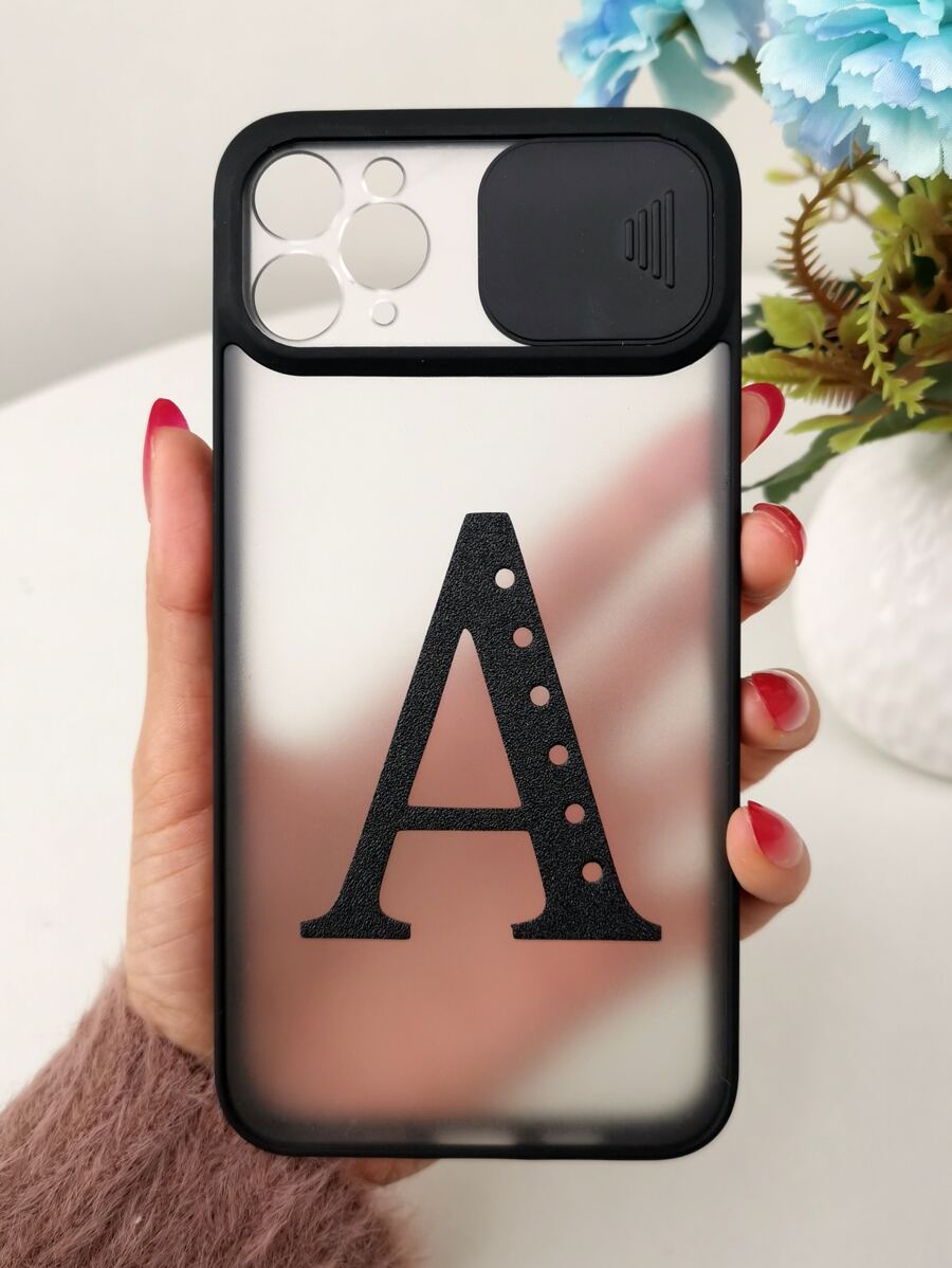 Letter Graphic Phone Case With Slide Camera Cover - Multicolor - View 1
