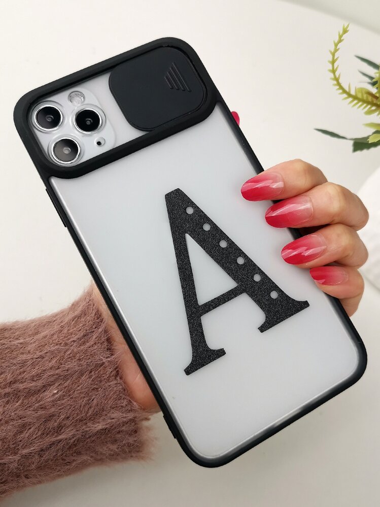 Letter Graphic Phone Case With Slide Camera Cover - Multicolor - View 4