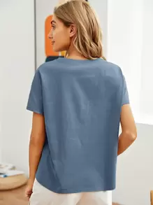 SHEIN Essnce Make It Better Graphic Batwing Sleeve Tee - Dusty Blue - View 2