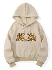 Heart & Letter Graphic Drawstring Thermal Lined Hoodie - Apricot - View 1