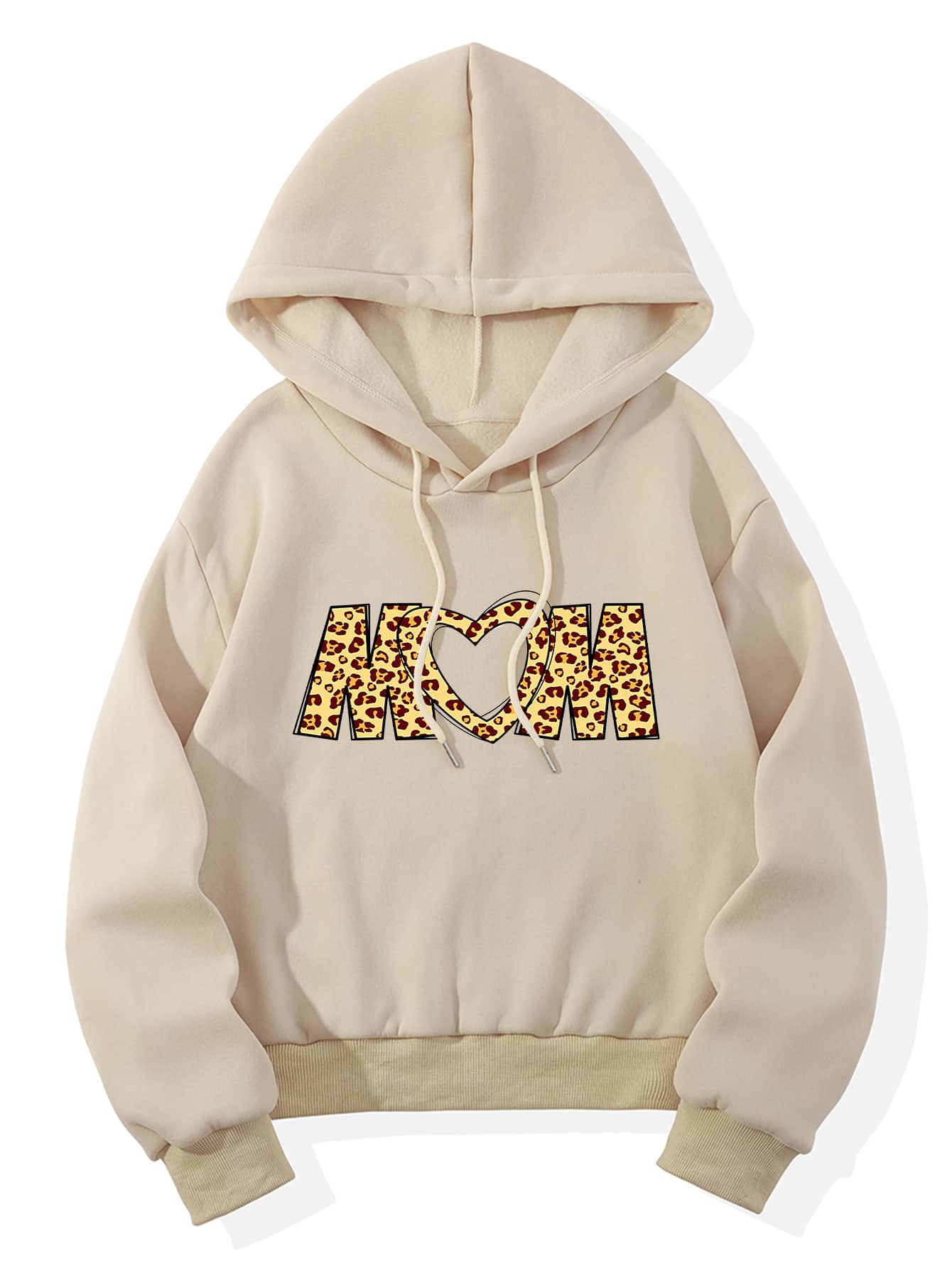 Heart & Letter Graphic Drawstring Thermal Lined Hoodie - Apricot - View 1