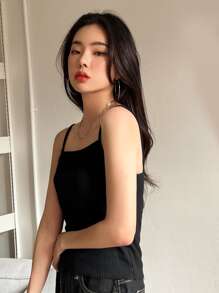 DAZY Áo hai dây Lộ Lưng Gân đan màu trơn Giải trí - màu đen - Xem 5