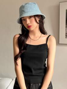 DAZY Áo hai dây Lộ Lưng Gân đan màu trơn Giải trí - màu đen - Xem 7