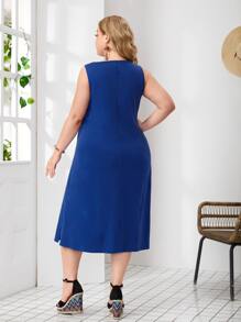 EMERY ROSE Vestido de cuello scoop bajo con abertura - azul real - Ver 2